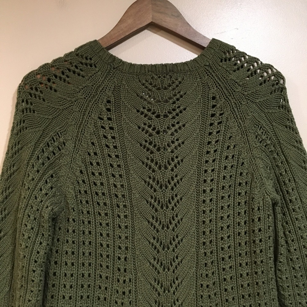 J.Jill Pointelle Open Knit Sweater Dress Women M Dark Green Forest Fairy Classic - Picture 8 of 12